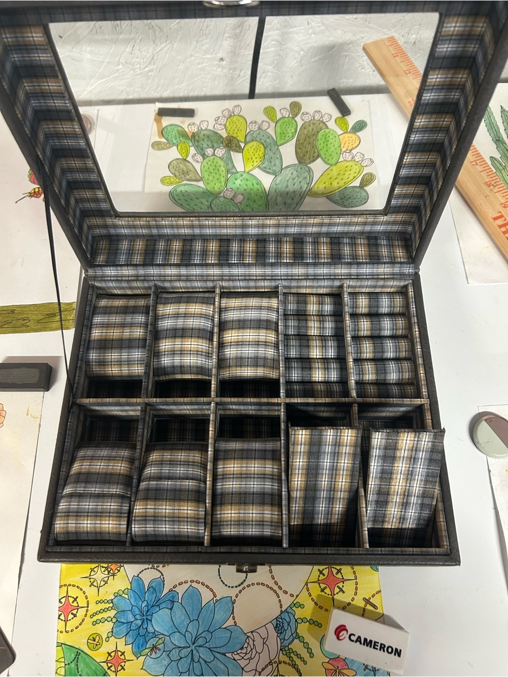 Brooks Brothers Black Leather-Look 12-Slot Jewelry Organizer with Clear Top